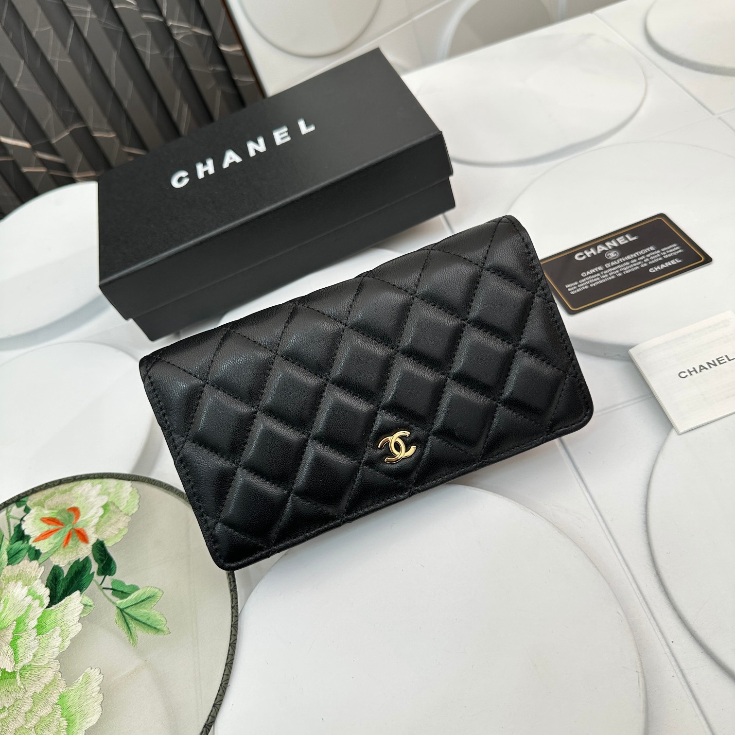 chanel-calfskin-leather-quilted-long-wallet-black-bag thumbnail 2