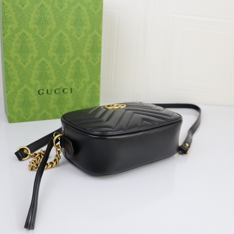 gucci-calfskin-matelasse-mini-gg-marmont-chain-shoulder-bag-black-bag thumbnail 4