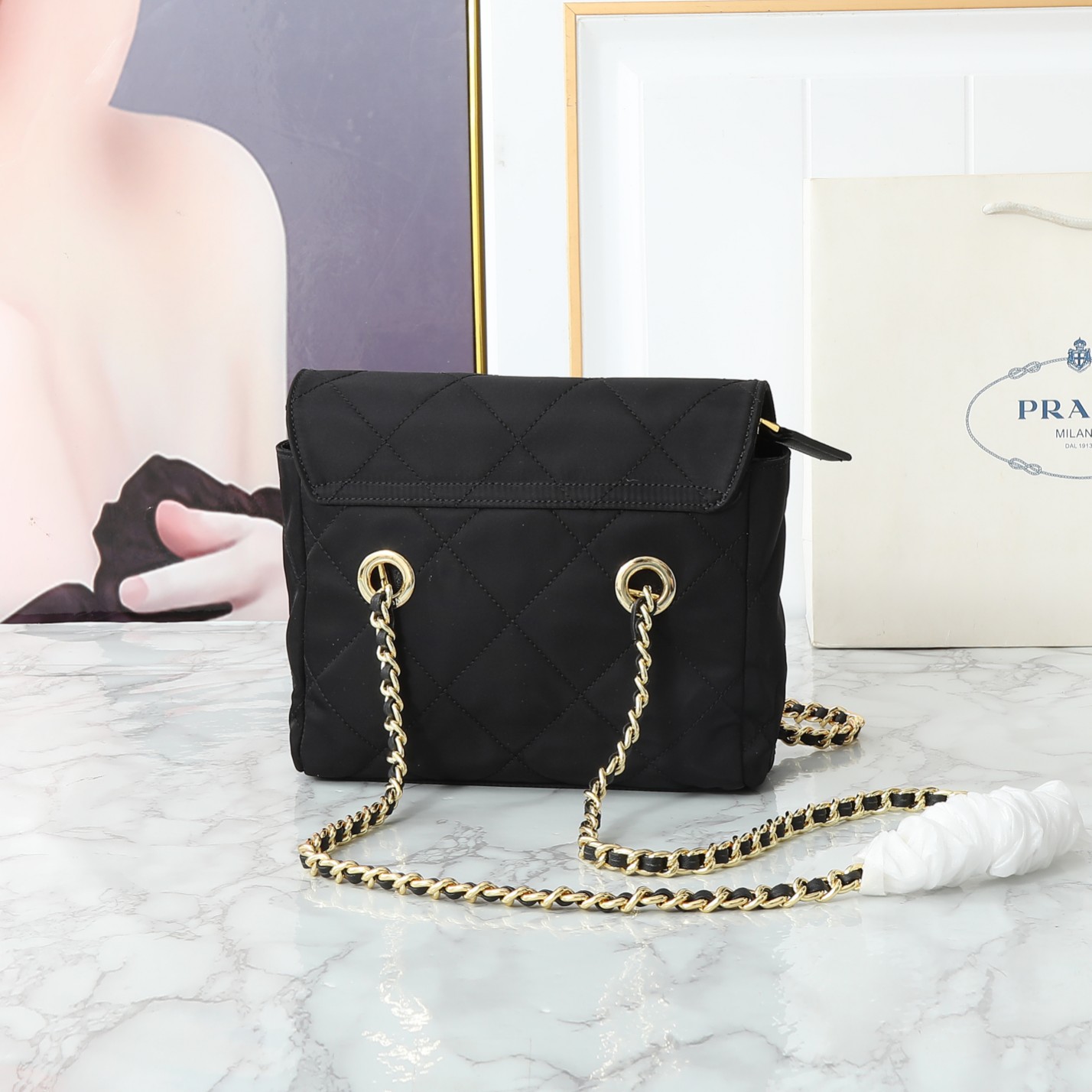 prada-tessuto-impuntu-quilted-flap-shoulder-black-bag-small thumbnail 3