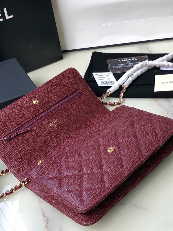 chanel-caviar-quilted-wallet-on-chain-woc-burgundy-bag thumbnail 7