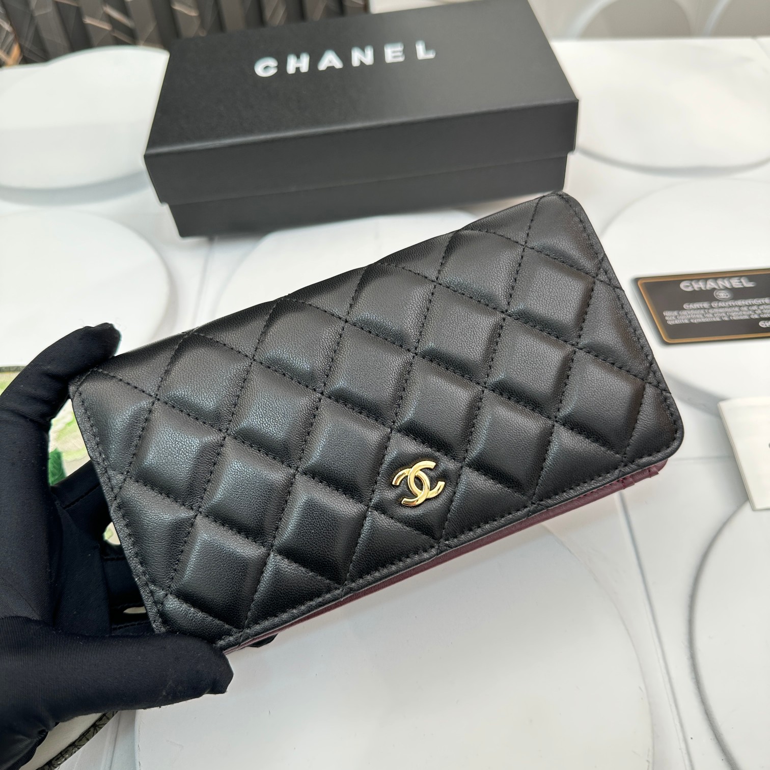 chanel-calfskin-leather-quilted-long-wallet-black-bag thumbnail 5