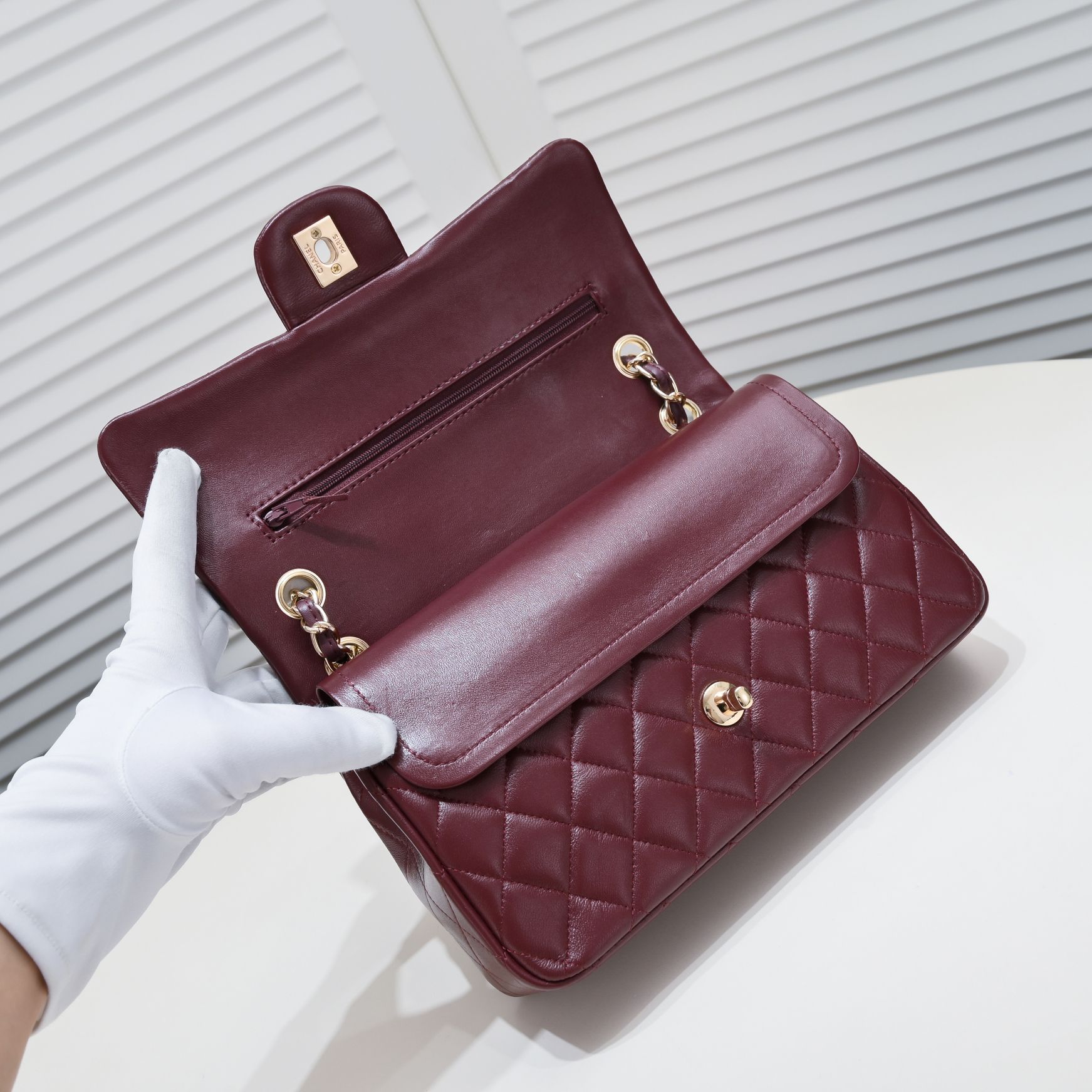 chanel-classic-double-flap-dark-red-golden-hardware thumbnail 9