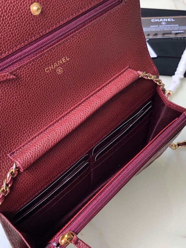 chanel-caviar-quilted-wallet-on-chain-woc-burgundy-bag thumbnail 8
