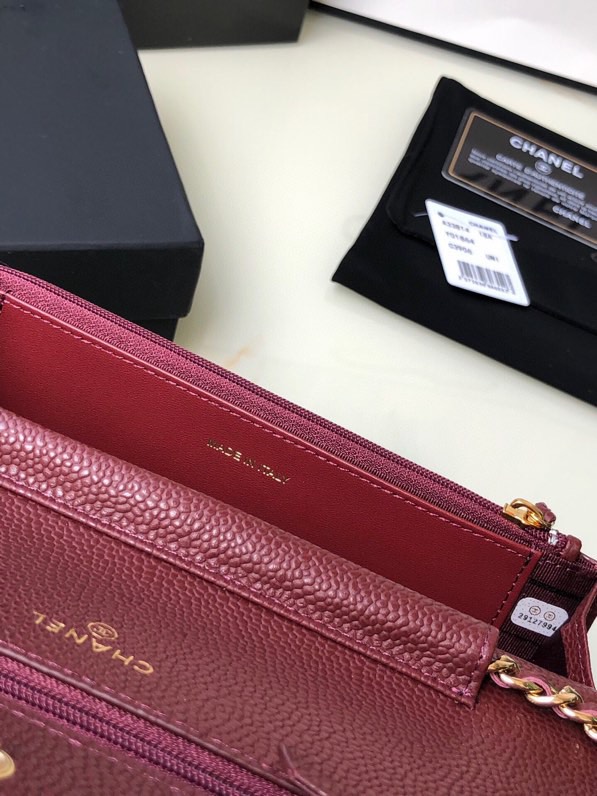 chanel-caviar-quilted-wallet-on-chain-woc-burgundy-bag thumbnail 6