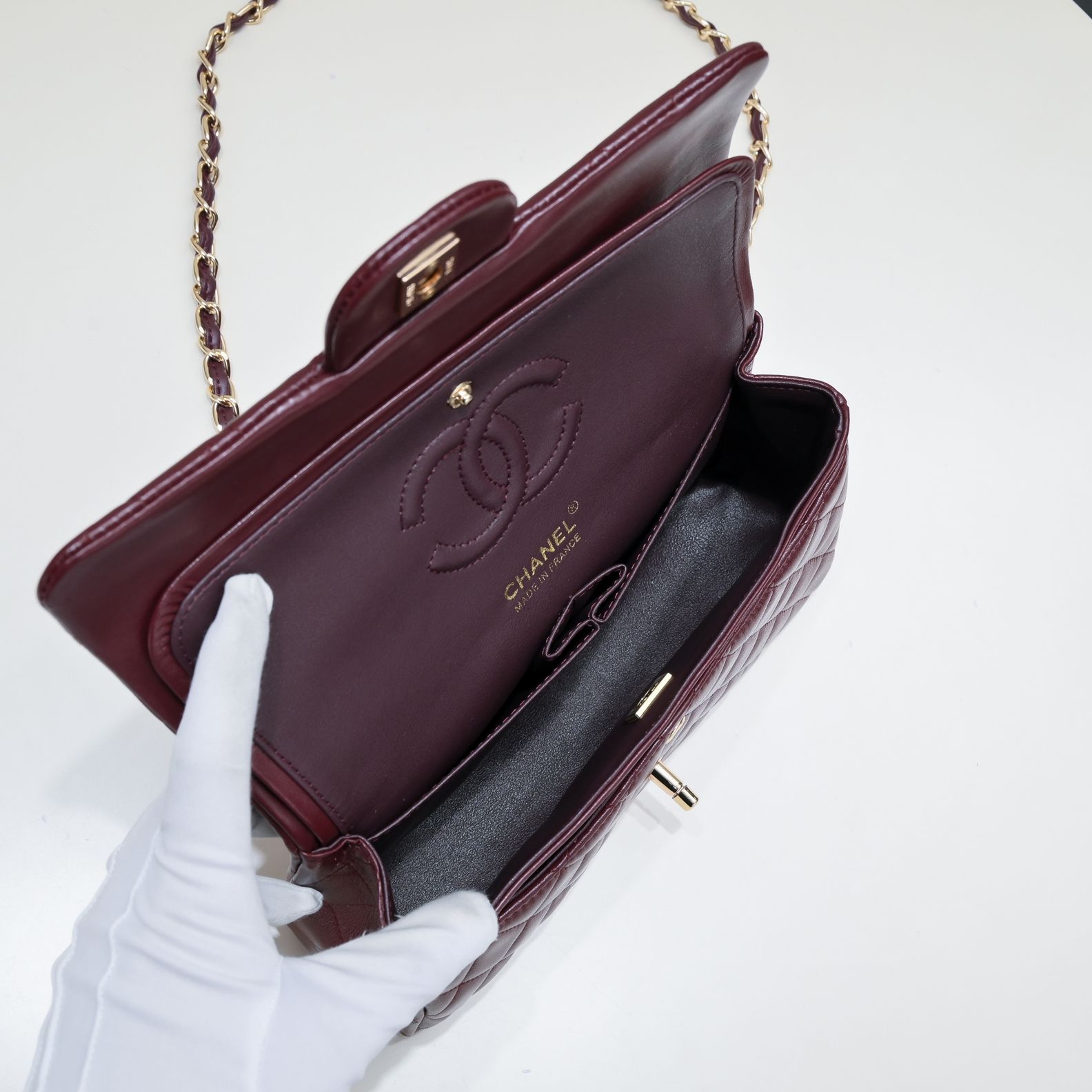 chanel-classic-double-flap-dark-red-golden-hardware thumbnail 11