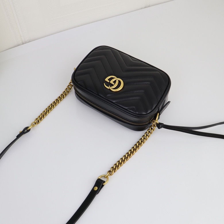 gucci-calfskin-matelasse-mini-gg-marmont-chain-shoulder-bag-black-bag thumbnail 3