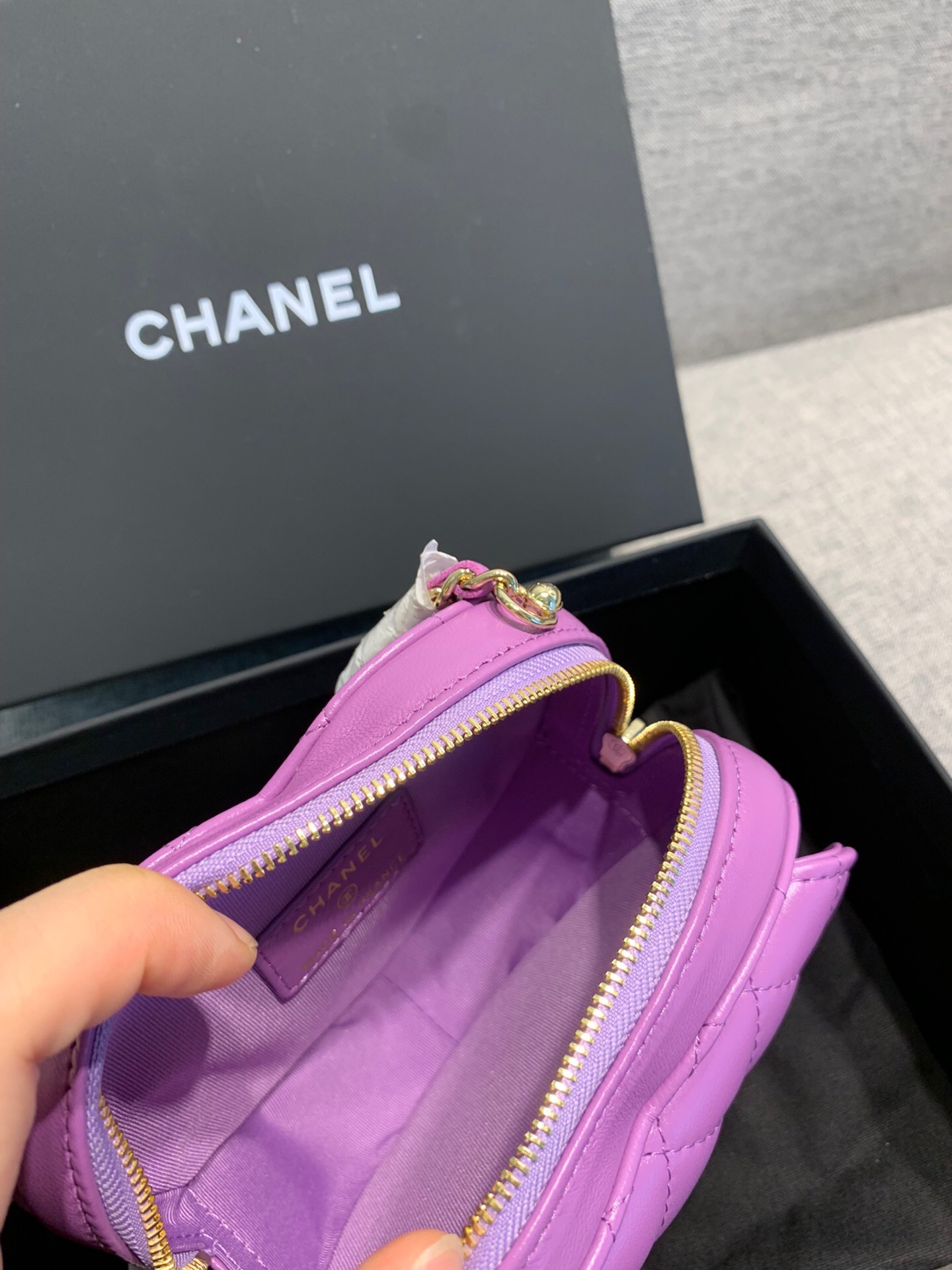 chanel-lambskin-heart-bag-purple-bag thumbnail 10