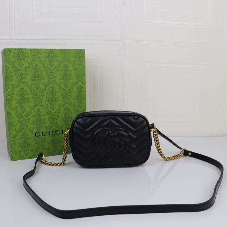 gucci-calfskin-matelasse-mini-gg-marmont-chain-shoulder-bag-black-bag thumbnail 7