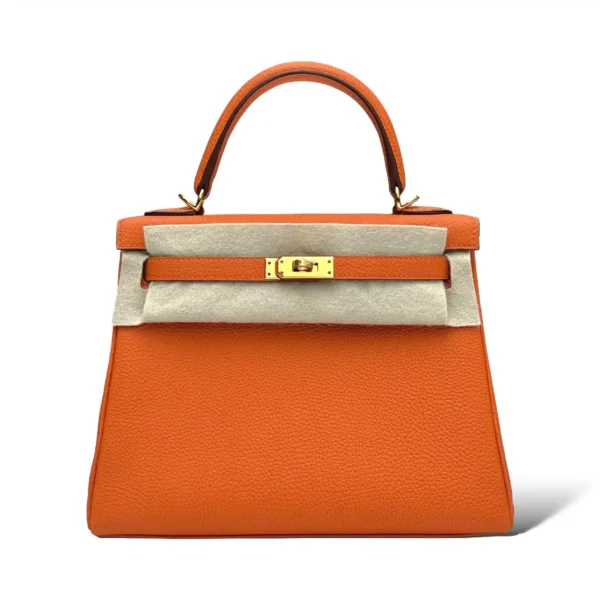Kelly Togo Cowhide Leather Gold Buckle-Orange