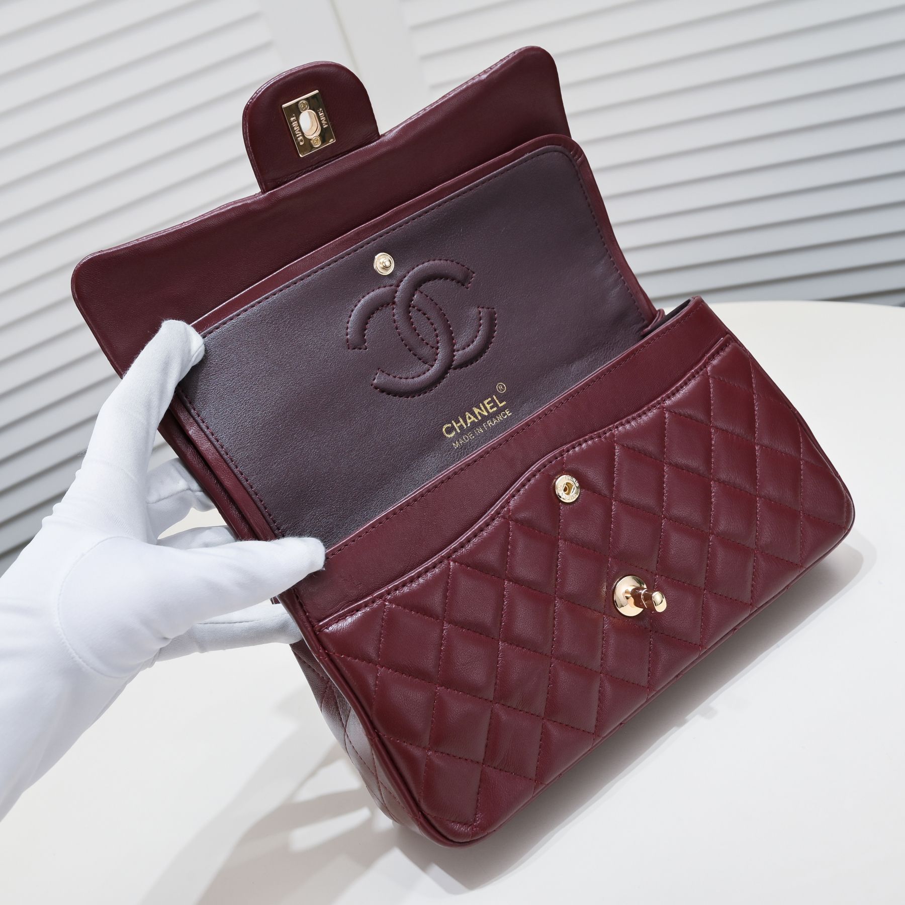 chanel-classic-double-flap-dark-red-golden-hardware thumbnail 10