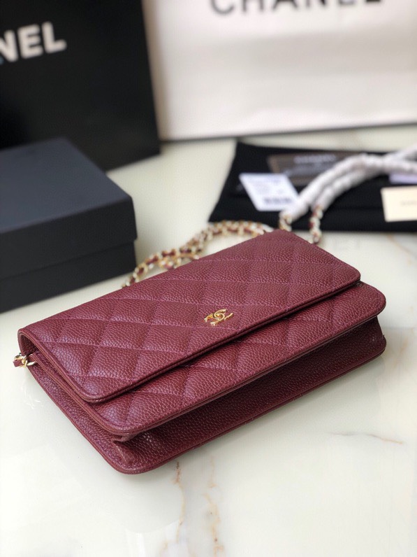 chanel-caviar-quilted-wallet-on-chain-woc-burgundy-bag thumbnail 10