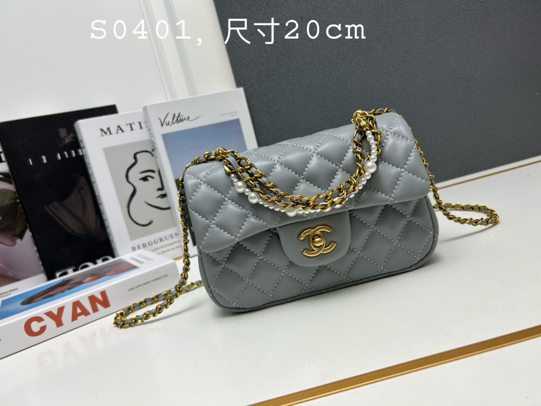 chanel-mini-square-pearl-flap-bag-grey-leather-gold-hardware thumbnail 4