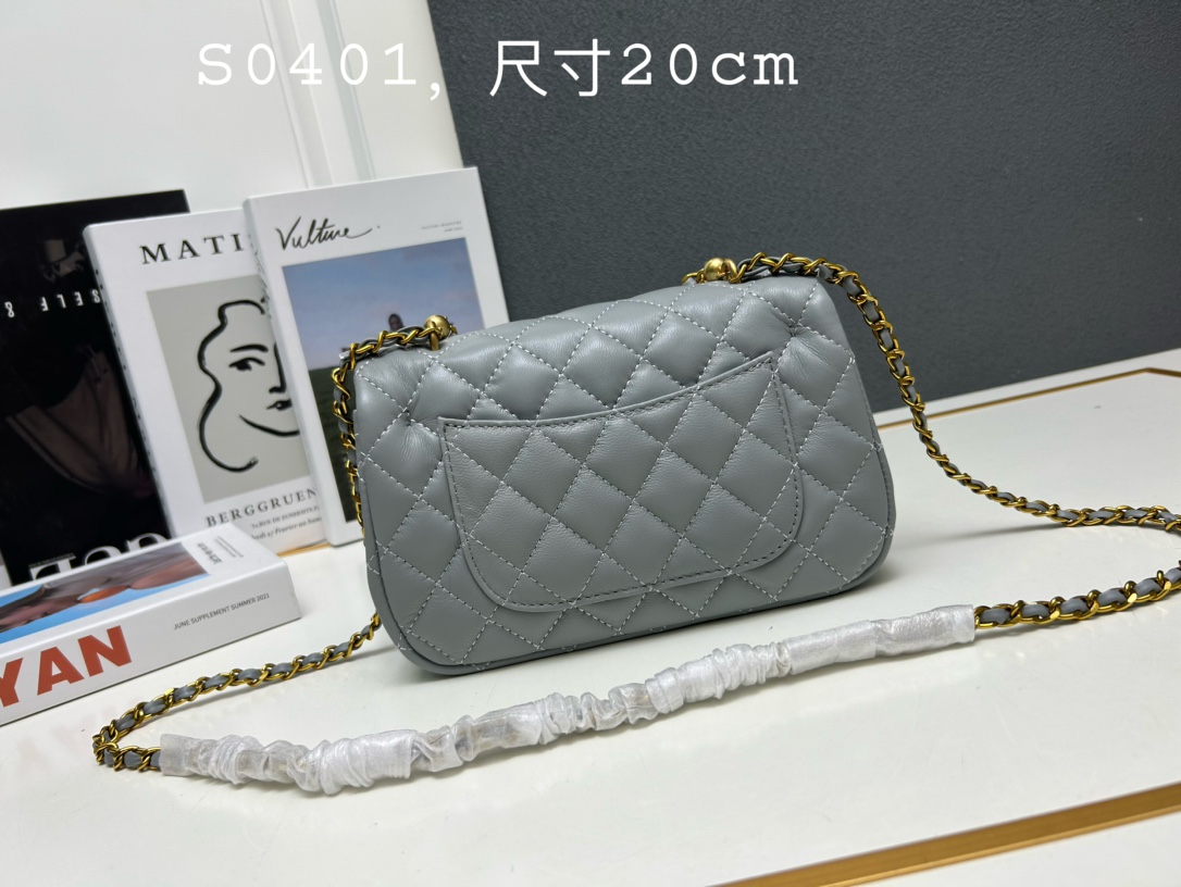 chanel-mini-square-pearl-flap-bag-grey-leather-gold-hardware thumbnail 5