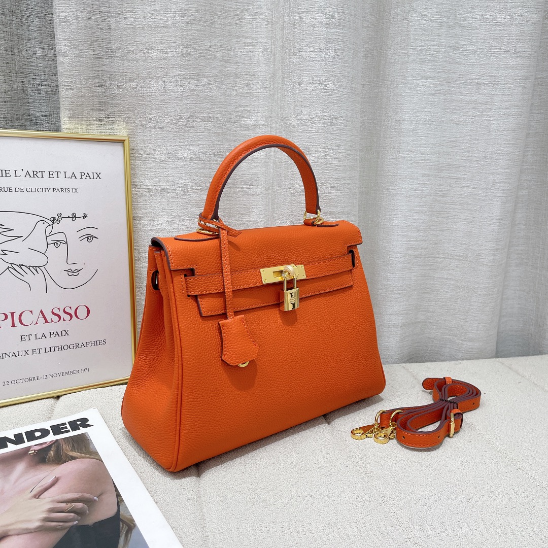 kelly-togo-cowhide-leather-gold-buckle-orange thumbnail 6